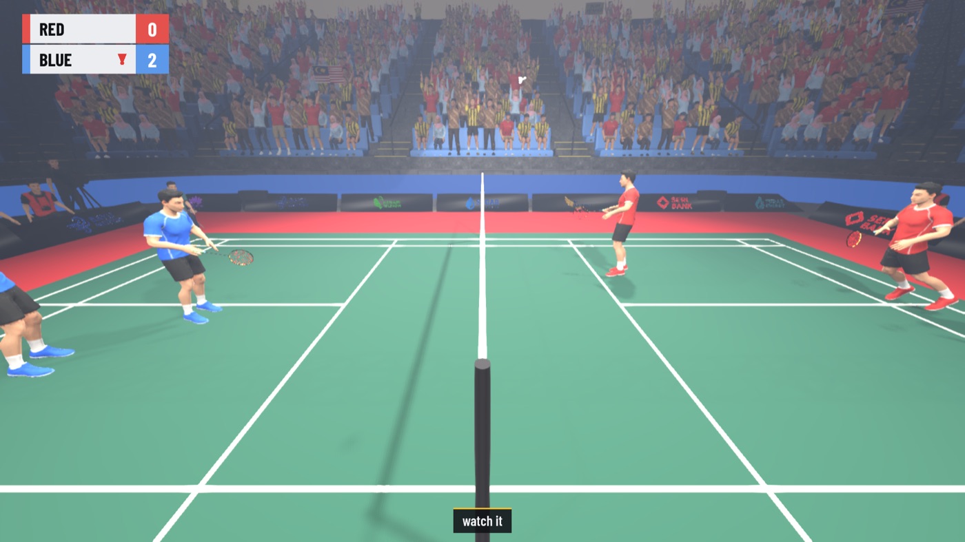 A rally from the umpire's chair, the score in the corner